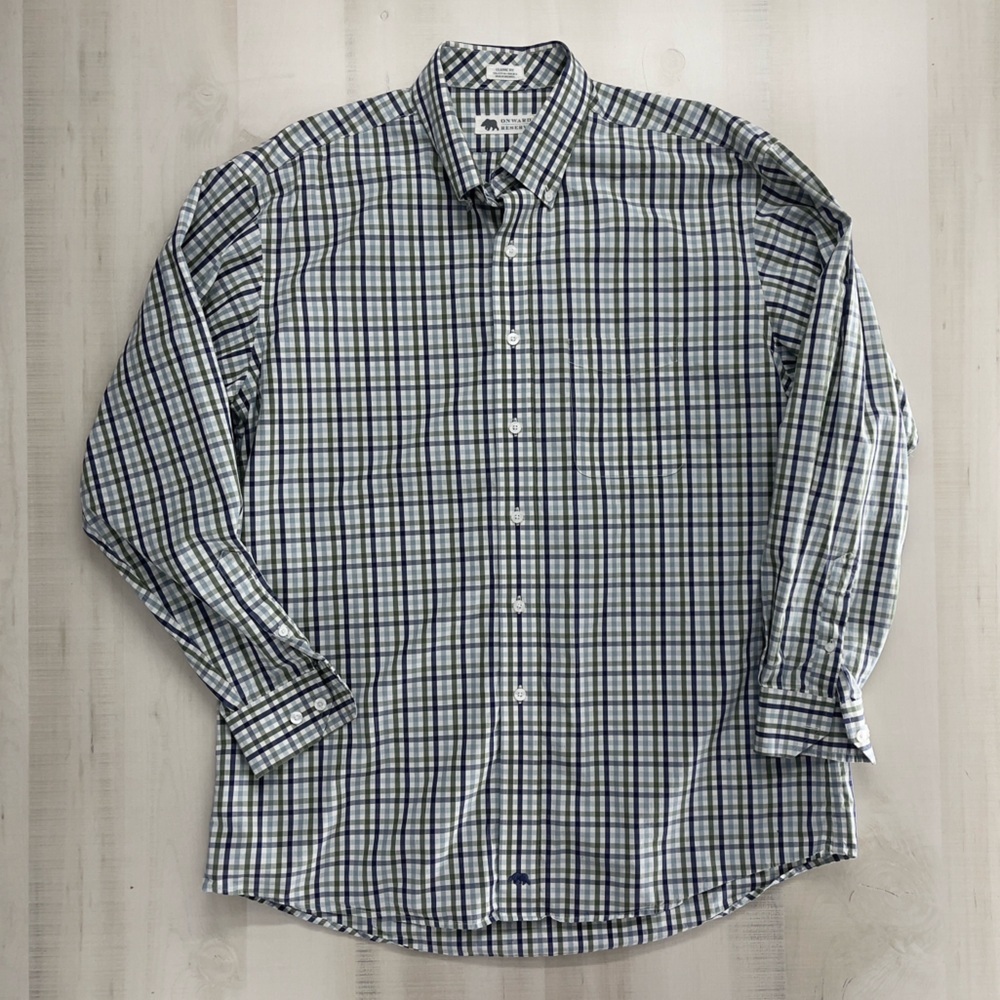 ONWARD RESERVE mens plaid classic fit button down shirt blue green casual work